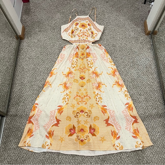 Anthropologie farm rio orange and cream strapless beachy halter top maxi dress - Picture 2 of 9